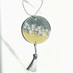 19. Resin Car Mirror Pendant with Silver Leaf and Pearls